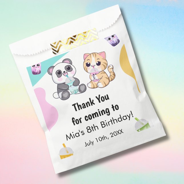 Kawaii Panda & Tiger Bubble Tea Kids Birthday  Favor Bag (Creator Uploaded)