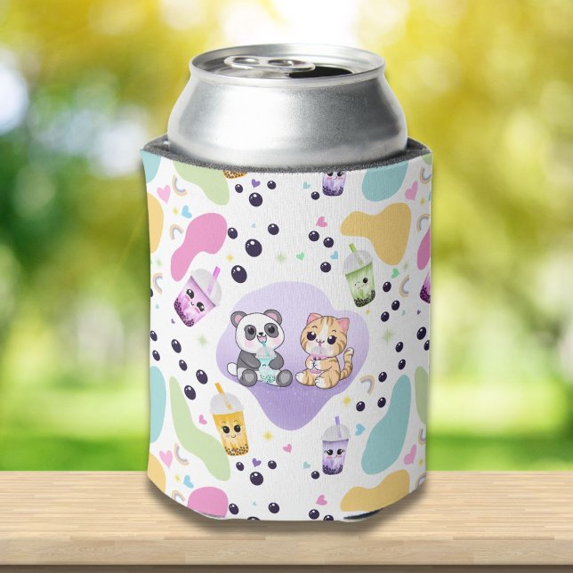 Kawaii Panda & Tiger Bubble Tea Kids Printed  Can Cooler (Creator Uploaded)
