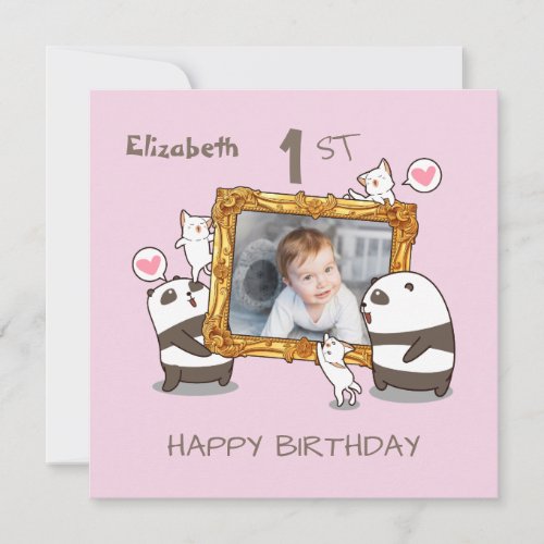 Kawaii pandas and cats photo frame 1st birthday