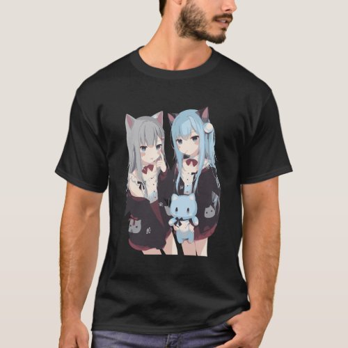 Kawaii Pastel Anime Neko Girls _ Anime Kawaii Catg T_Shirt