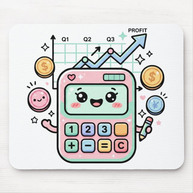 Kawaii Pastel Calculator Finance Student Sticker Mouse Pad (Front)