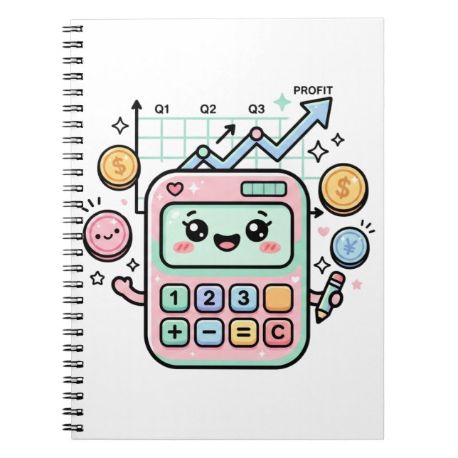 Kawaii Pastel Calculator Finance Student Sticker Notebook (Front)