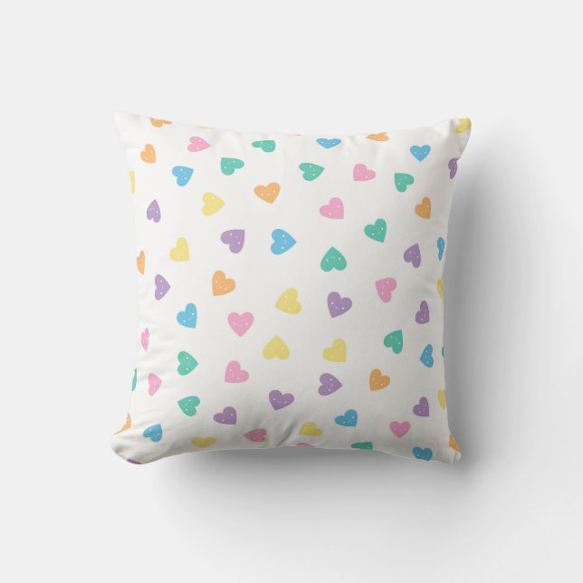 Kawaii Pastel Candy Hearts Throw Pillow (Front)