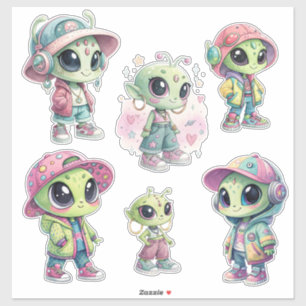 Kawaii Pastel Cartoon Green Alien Urban Sticker