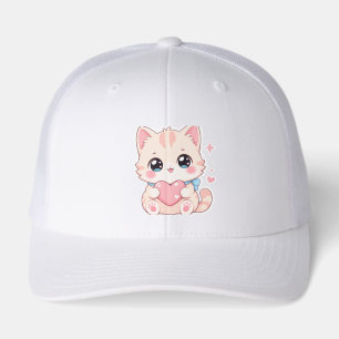 Kawaii Pastel Cat Pink Heart Cute Trucker Hat