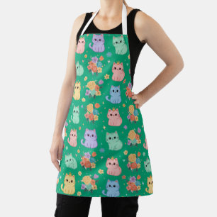 Kawaii Pastel Cats and Flowers Pattern Apron
