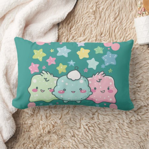 Kawaii Pastel Fluffy Friends & Stars Cute  Lumbar Pillow