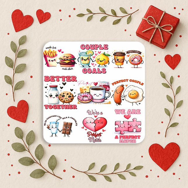 Kawaii Pastel Food Pair Valentine Square Sticker (Creator Uploaded)
