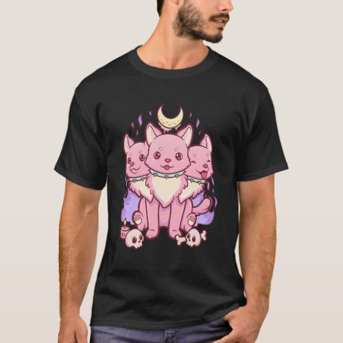 Kawaii Pastel Goth Creepy 3 Headed Dog T_Shirt