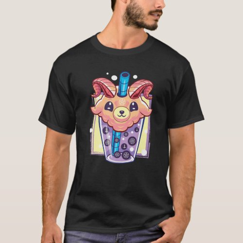 Kawaii Pastel Goth Creepy Baphomet Boba Bubble Tea T_Shirt