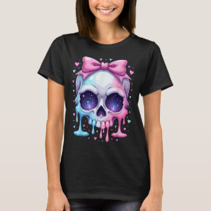 Kawaii Pastel Goth Creepy Bowtie Girl Skull Hallow T-Shirt