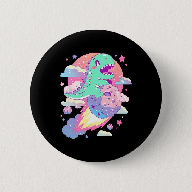 Kawaii Pastel Goth Creepy Cute Chibi Dinosaur On A Button (Front)