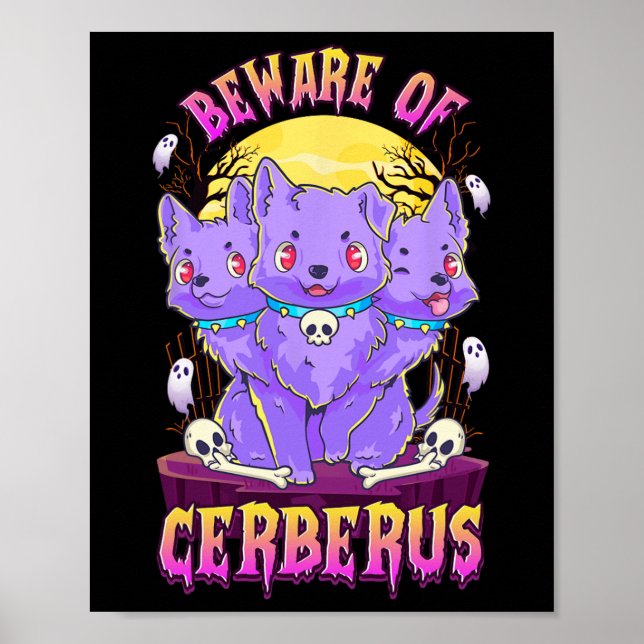 Kawaii Pastel Goth Cute Creepy 3-Headed Dog Fun Ce Poster (Front)