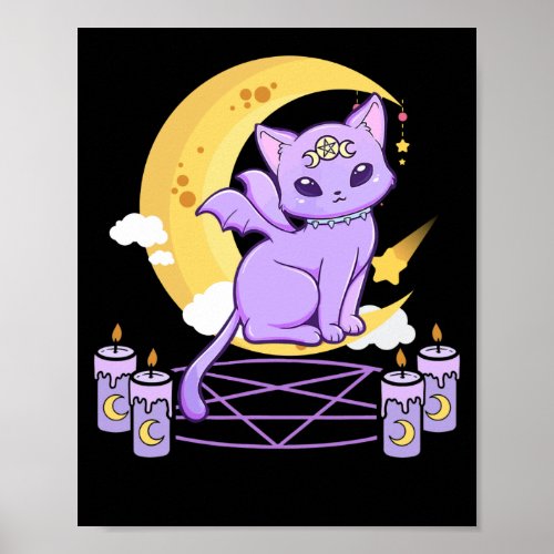 Kawaii Pastel Goth Cute Creepy Black Cat Poster