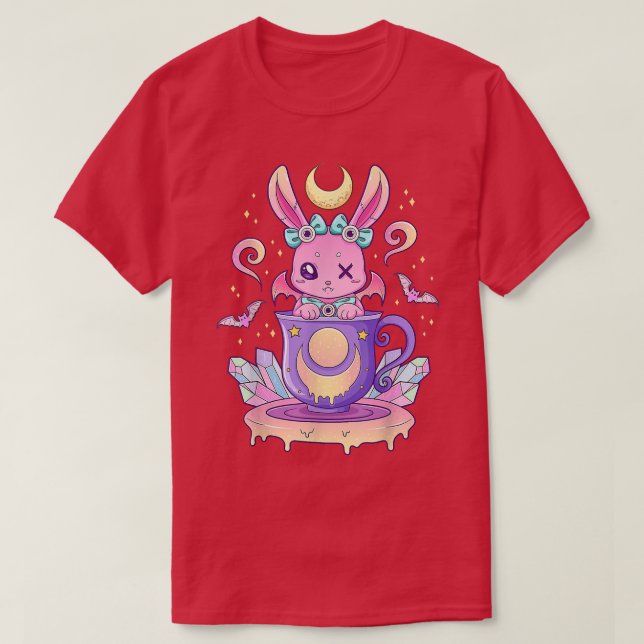 Kawaii Pastel Goth Cute Creepy Bunny in Teacup  T-Shirt (Design Front)