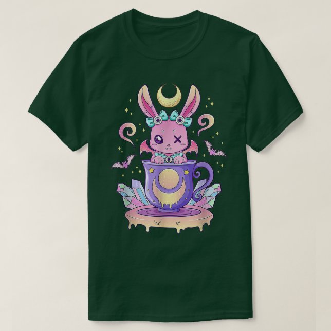 Kawaii Pastel Goth Cute Creepy Bunny In Teacup  T-Shirt (Design Front)