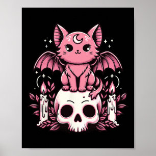 Kawaii Pastel Goth Cute Creepy Cat Bat Skeleton 1 Poster