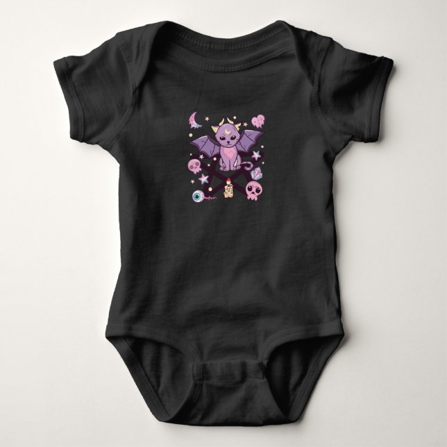 Kawaii Pastel Goth Cute Creepy Cat Japanese Anime Baby Bodysuit (Front)