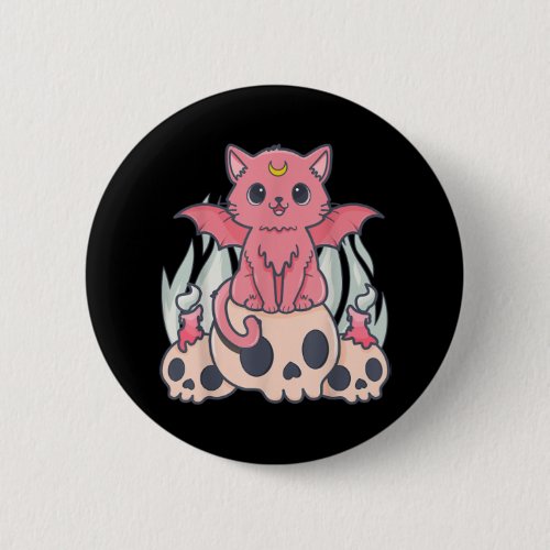 Kawaii Pastel Goth Cute Creepy Demon Cat and Skull Button