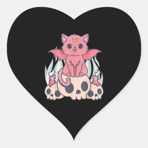 Kawaii Pastel Goth Cute Creepy Demon Cat and Skull Heart Sticker