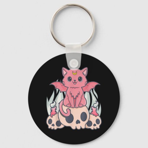 Kawaii Pastel Goth Cute Creepy Demon Cat and Skull Keychain