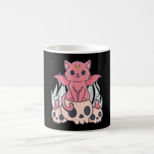 Kawaii Pastel Goth Cute Creepy Demon Cat and Skull Magic Mug