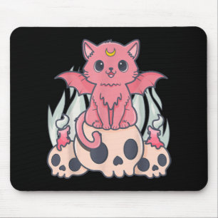 Kawaii Pastel Goth Cute Creepy Demon Cat and Skull Mouse Pad