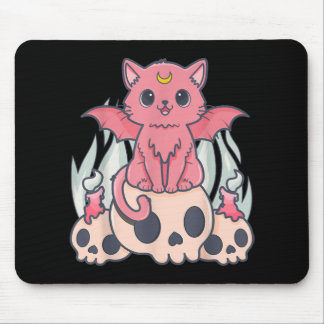 Kawaii Pastel Goth Cute Creepy Demon Cat and Skull Mouse Pad