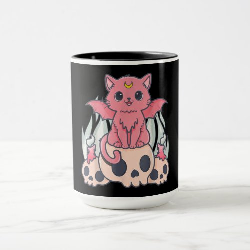 Kawaii Pastel Goth Cute Creepy Demon Cat and Skull Mug