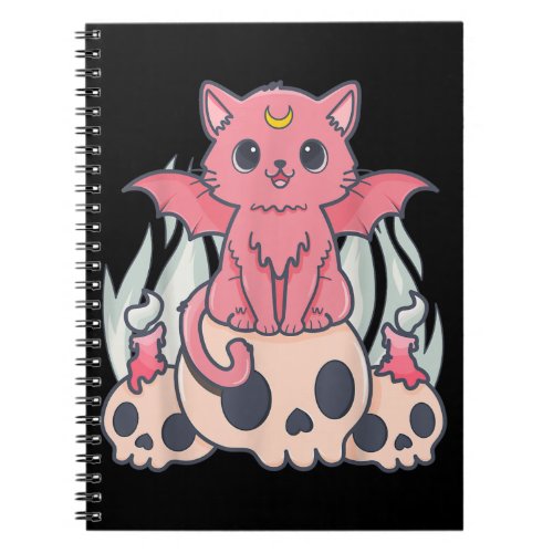 Kawaii Pastel Goth Cute Creepy Demon Cat and Skull Notebook