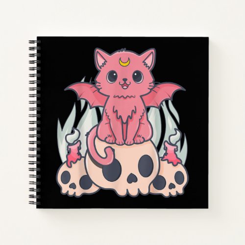 Kawaii Pastel Goth Cute Creepy Demon Cat and Skull Notebook