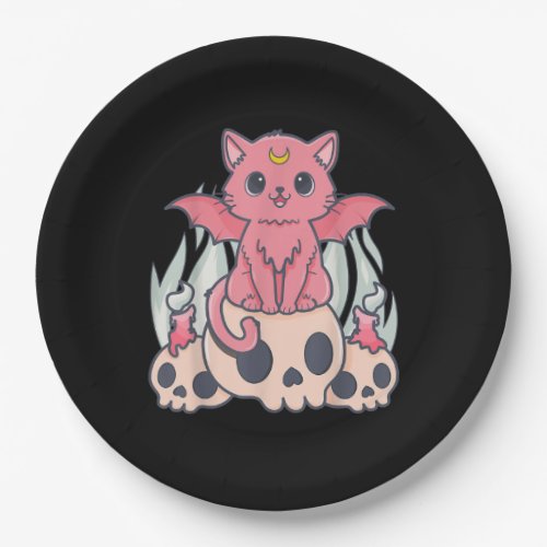 Kawaii Pastel Goth Cute Creepy Demon Cat and Skull Paper Plates