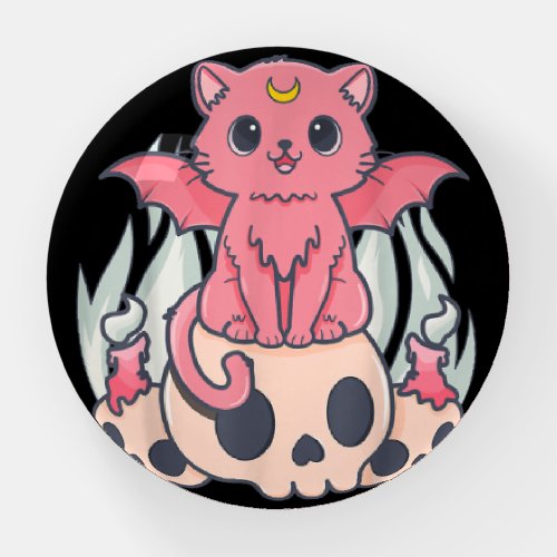 Kawaii Pastel Goth Cute Creepy Demon Cat and Skull Paperweight