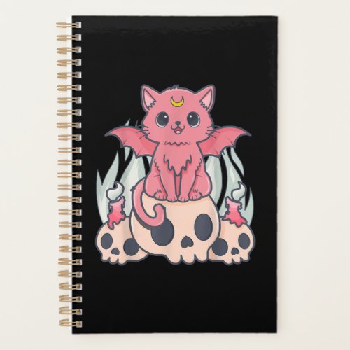 Kawaii Pastel Goth Cute Creepy Demon Cat and Skull Planner