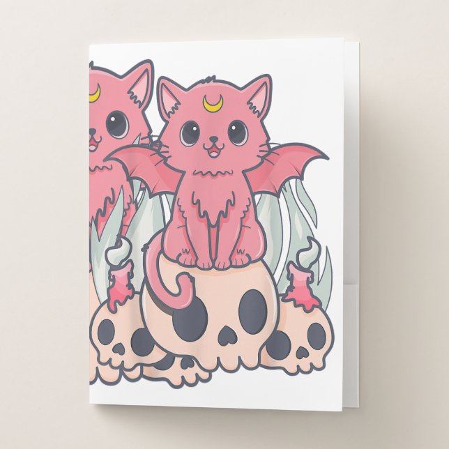 Kawaii Pastel Goth Cute Creepy Demon Cat and Skull Pocket Folder (Front)