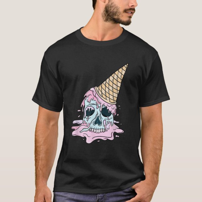 Kawaii Pastel Goth Cute Creepy Ice Cream Skull Ani T-Shirt (Front)