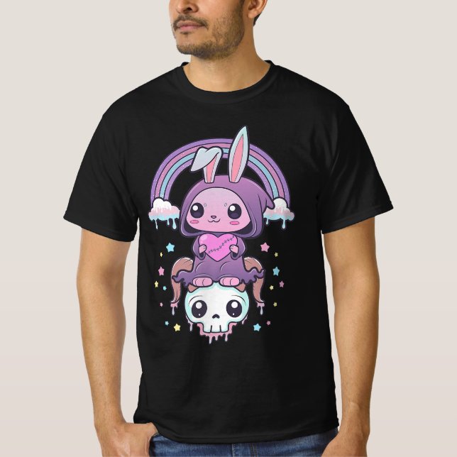 Kawaii Pastel Goth Cute Creepy Rabbit T-Shirt (Front)