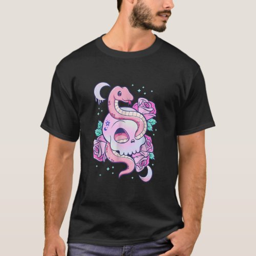 Kawaii Pastel Goth Cute Creepy Skull Serpent Snake T_Shirt