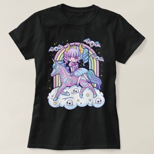Kawaii Pastel Goth Cute Creepy Sugar Skull Unicorn T-Shirt (Design Front)