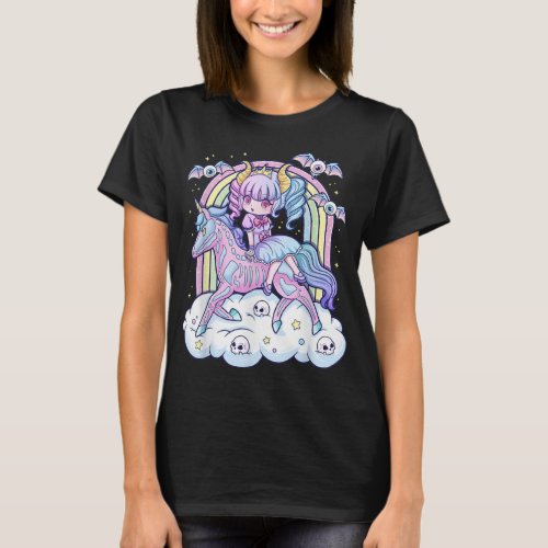 Kawaii Pastel Goth Cute Creepy Sugar Skull Unicorn T_Shirt