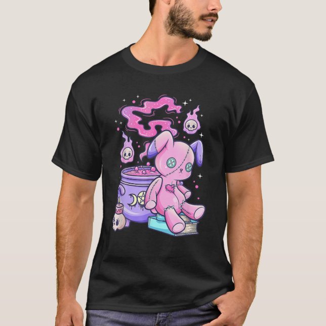 Kawaii Pastel Goth Cute Creepy Witchy Bear T-Shirt (Front)