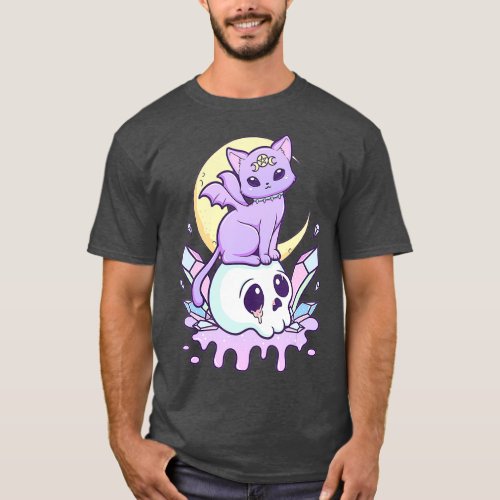 Kawaii Pastel Goth Cute Creepy Witchy Cat and T_Shirt