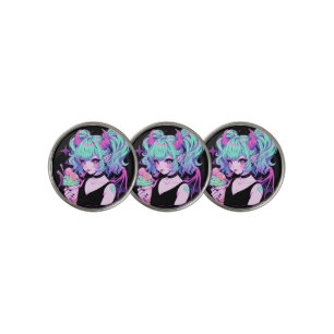 Kawaii Pastel Goth Little Demon Koakuma Anime Girl Golf Ball Marker
