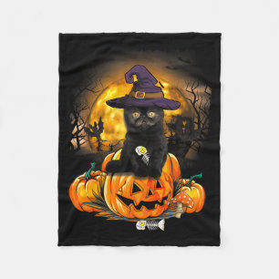 Kawaii Pastel Goth Y Halloween Black Cat Witch Hat Fleece Blanket