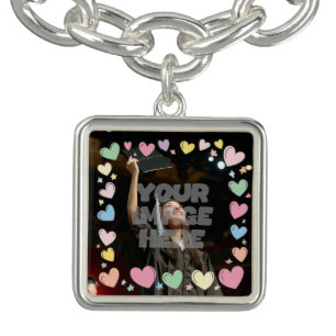 Kawaii Pastel Hearts Photo Border Customizable Bracelet