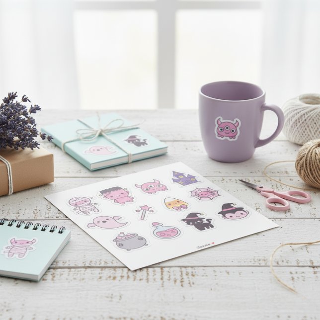 Kawaii Pastel Monster Squad Sticker Pack (Adorable Halloween Ghouls & Spells)