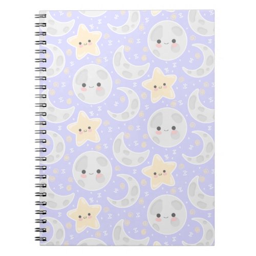 Kawaii Pastel Moon Star Lilac Pattern Notebook