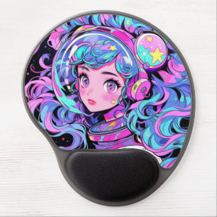 Kawaii Pastel Pink and Blue Space Anime Girl Gel Mouse Pad