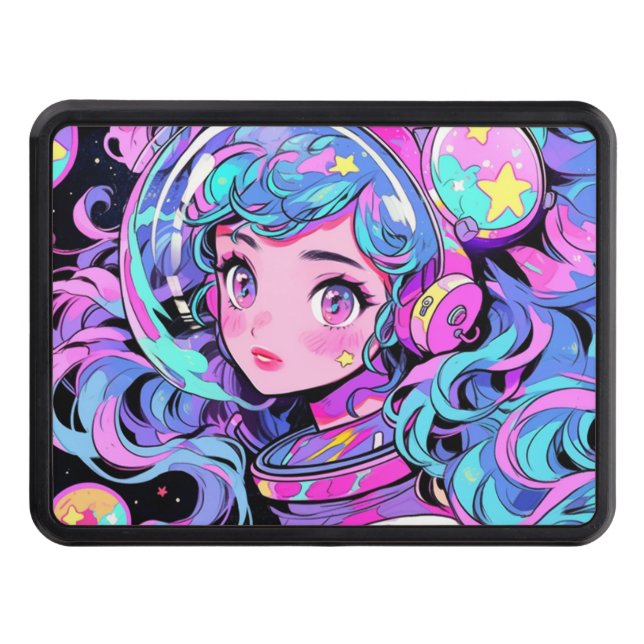 Kawaii Pastel Pink and Blue Space Anime Girl Hitch Cover (Front)