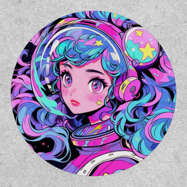Kawaii Pastel Pink and Blue Space Anime Girl Patch (Front)